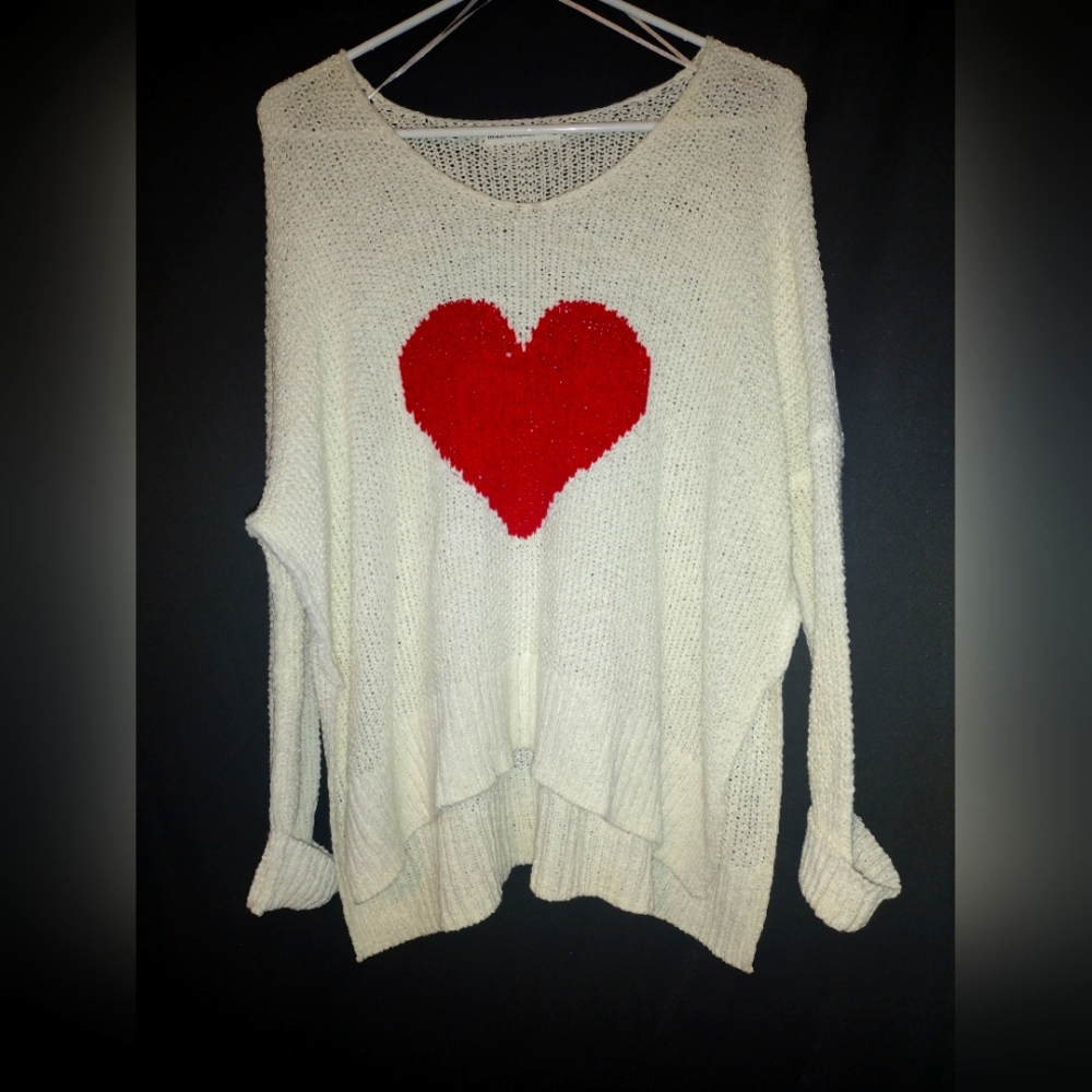 Off the shoulder Heart sweater.